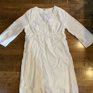 Athleta White 100% linen 3/4 sleeve Dress